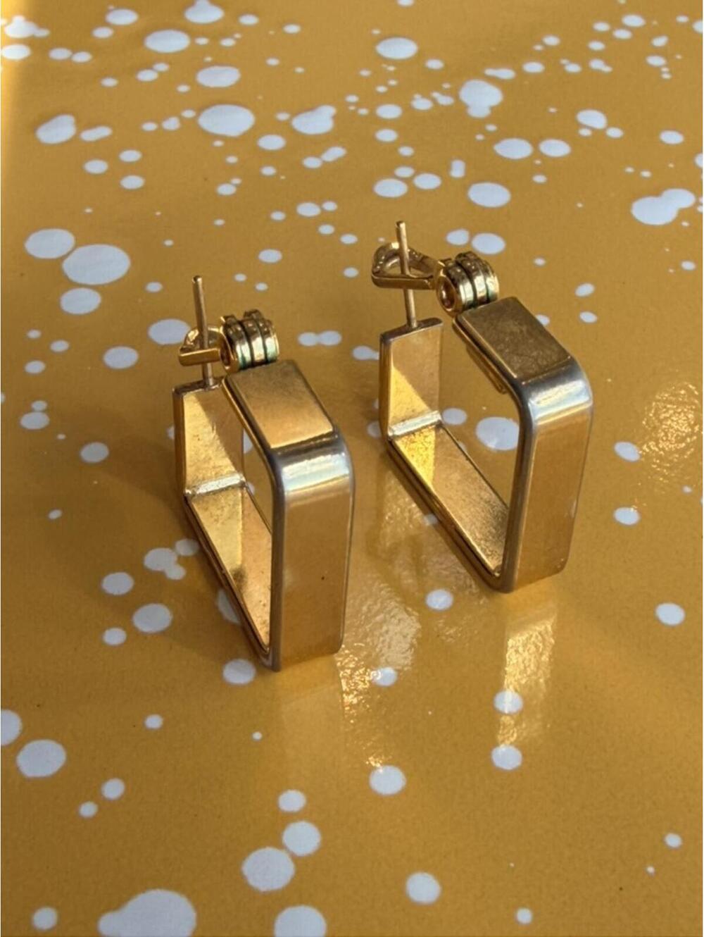 Vintage Monet Geometric Gold Square Hoop Earrings - Picture 2 of 8